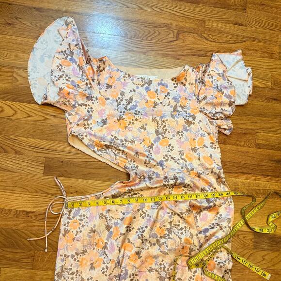 ASTR Women Medium Veida Floral CutoutTangerine Purple High Low Ruffle Midi Dress - Picture 3 of 9